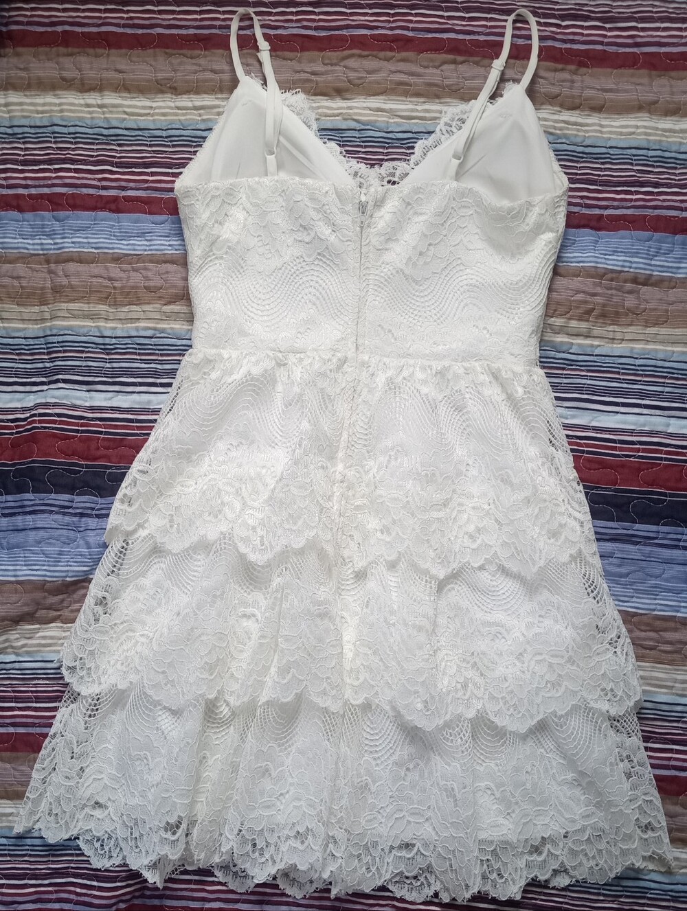 White Teeze Me Junior Womens Ladder Trim Tiered Floral Lace Fit Flare Dress 1/2 - Picture 7 of 11
